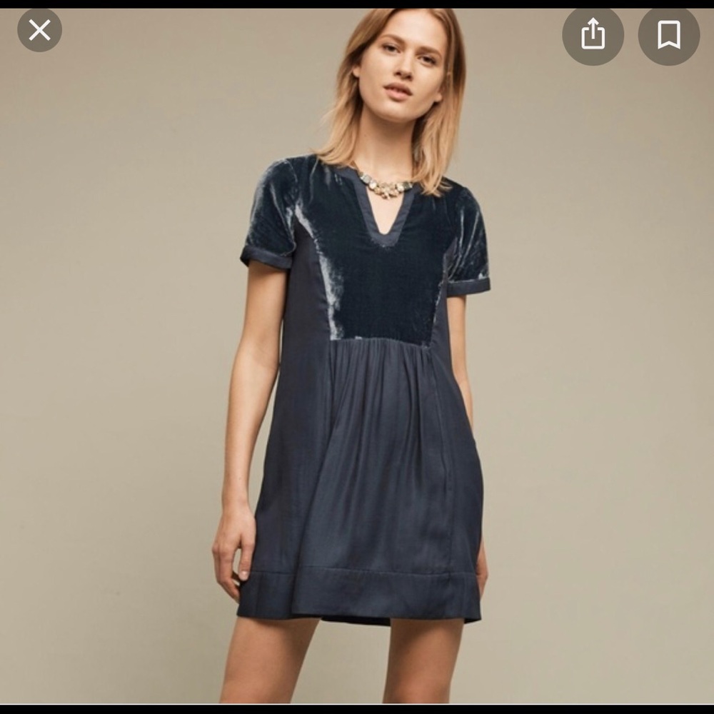 Anthropologie Maeve Dress Velvet Blue/Green